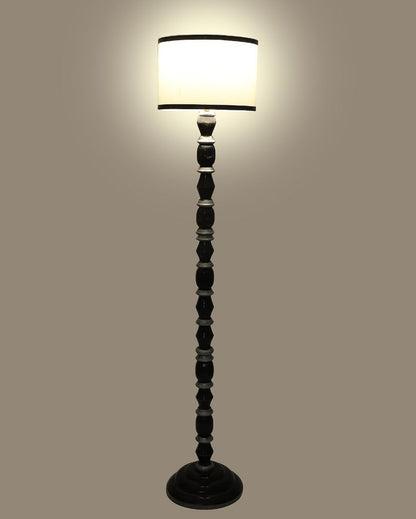 Black & White Mango Wood Floor Lamp with Cotton Shade | Bulb Not Included | 12 x 56 inches