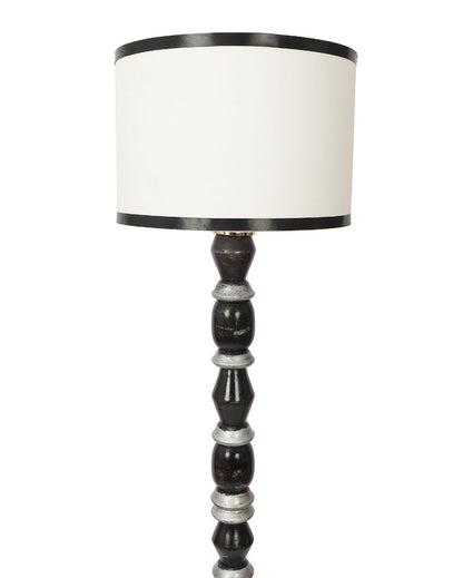 Black & White Mango Wood Floor Lamp with Cotton Shade | Bulb Not Included | 12 x 56 inches