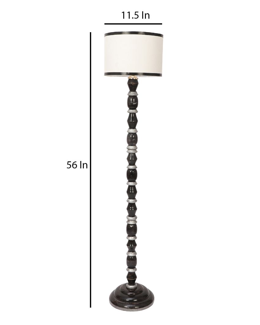 Black & White Mango Wood Floor Lamp with Cotton Shade | Bulb Not Included | 12 x 56 inches