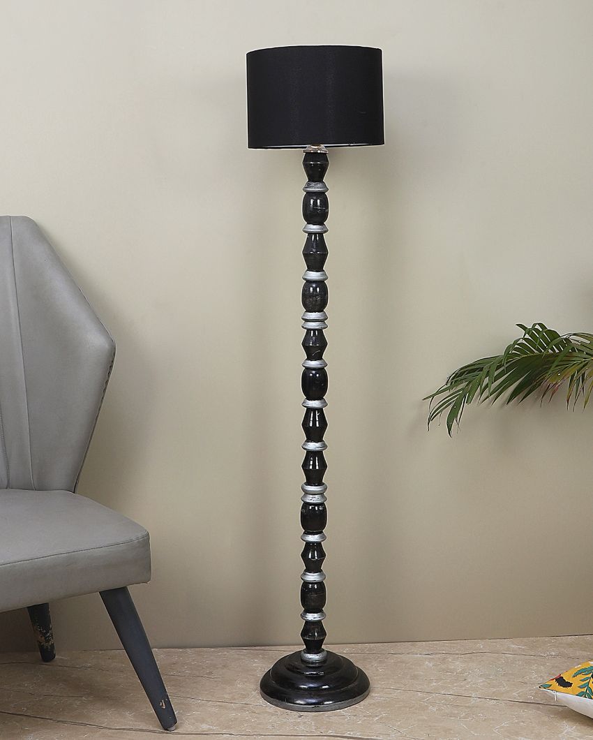 Dual Color Mango Wood Floor Lamp with Cotton Shade | Bulb Not Included | 12 x 56 inches