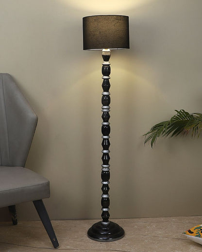 Dual Color Mango Wood Floor Lamp with Cotton Shade | Bulb Not Included | 12 x 56 inches