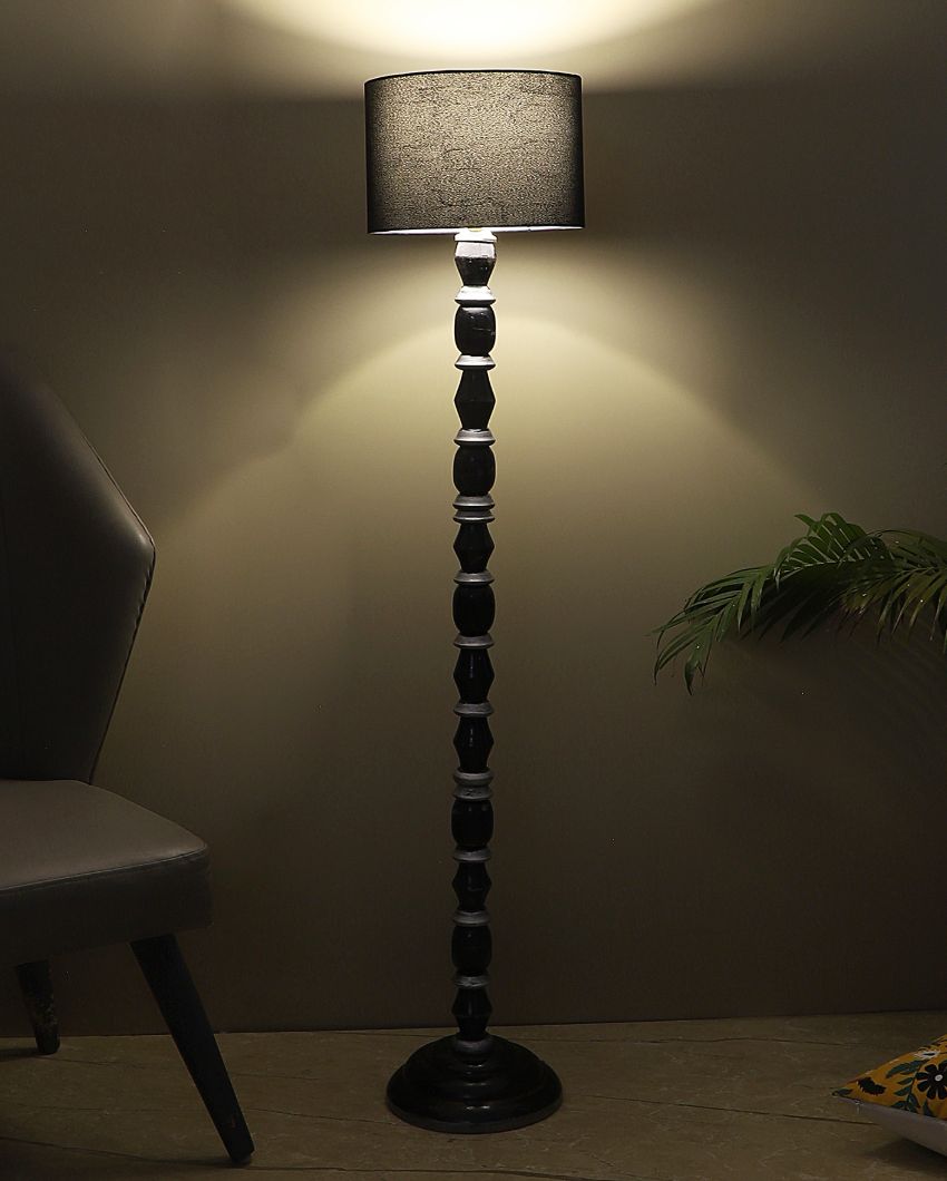 Dual Color Mango Wood Floor Lamp with Cotton Shade | Bulb Not Included | 12 x 56 inches