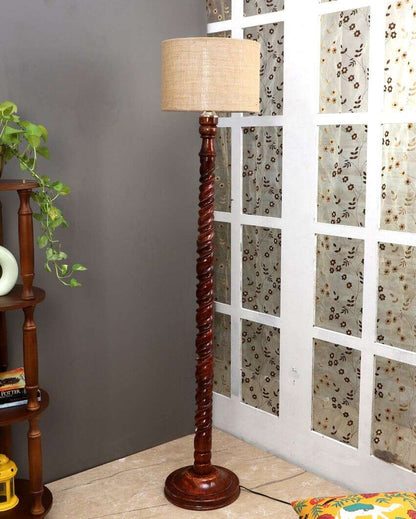 Radiant Mango Wood Floor Lamp with Jute Shade | Bulb Not Included | 12 x 56 inches