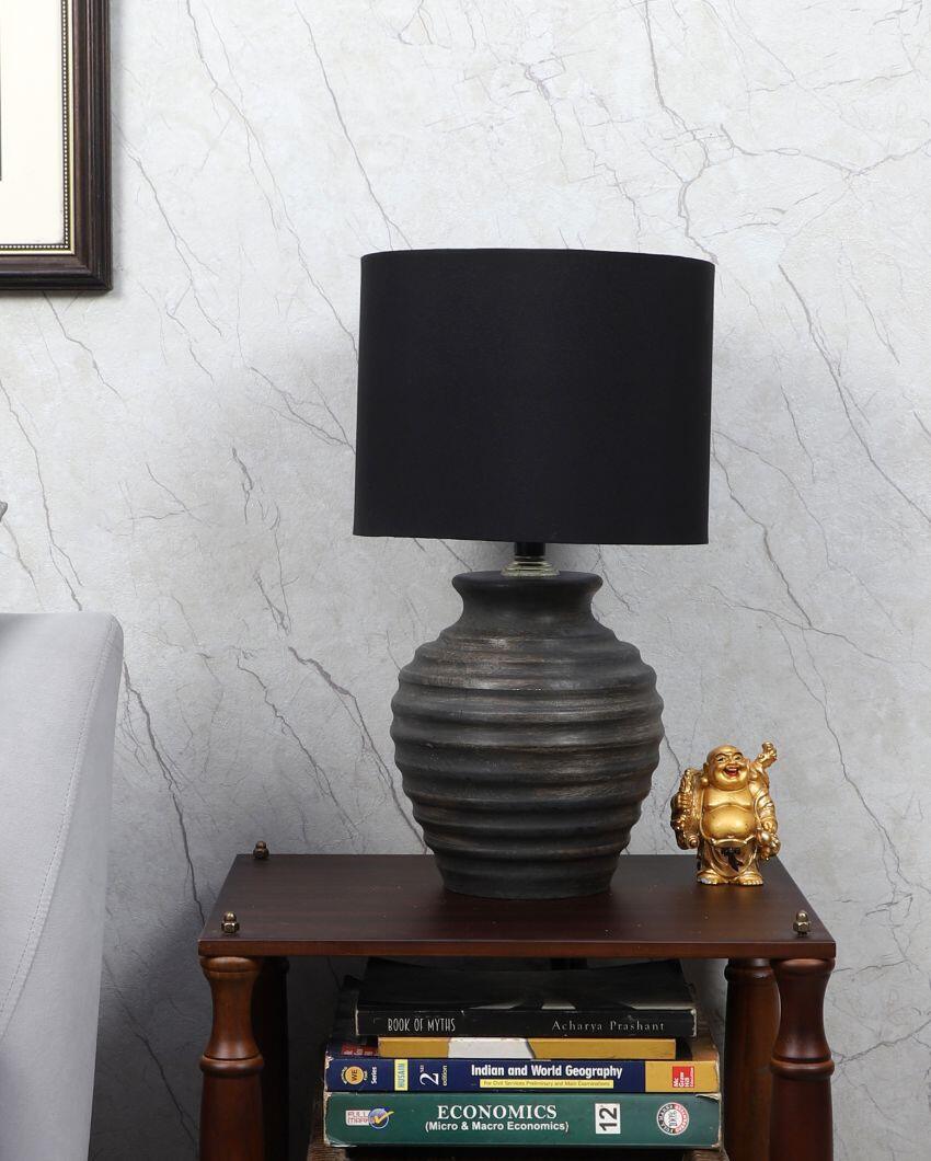 Sophisticated Wooden Table Lamp with Black Cotton Shade | Bulb Not Included | 9 x 17 inches