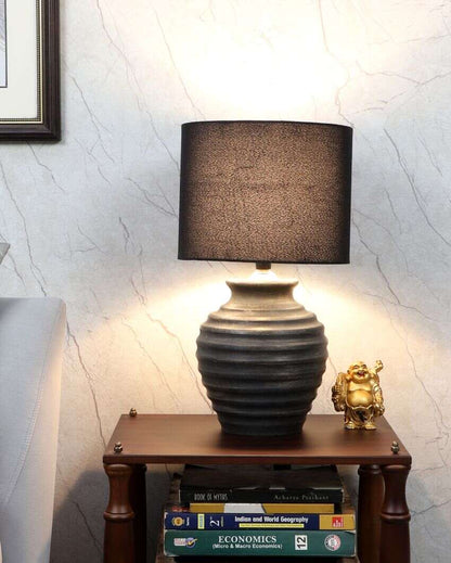 Sophisticated Wooden Table Lamp with Black Cotton Shade | Bulb Not Included | 9 x 17 inches