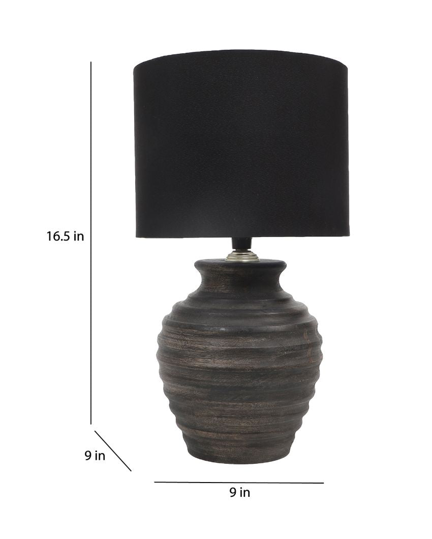 Sophisticated Wooden Table Lamp with Black Cotton Shade | Bulb Not Included | 9 x 17 inches