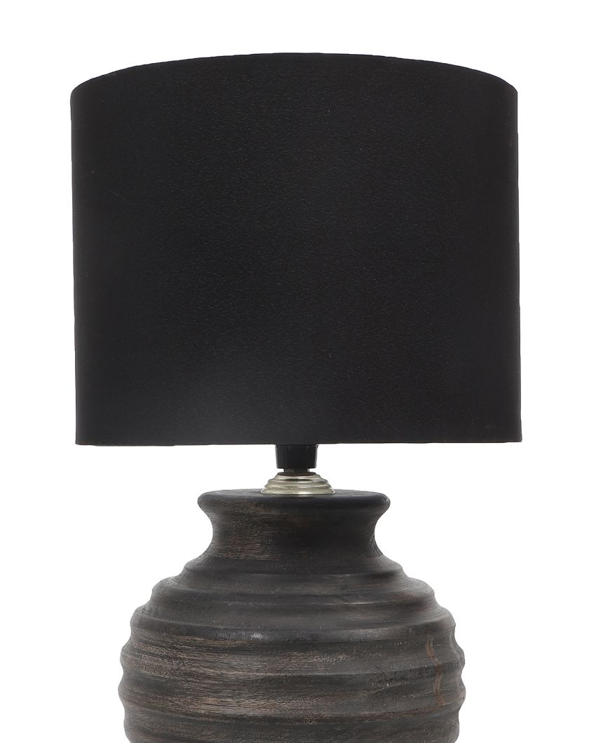 Sophisticated Wooden Table Lamp with Black Cotton Shade | Bulb Not Included | 9 x 17 inches