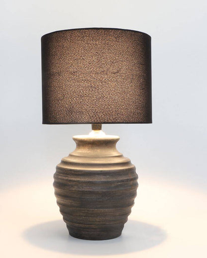 Sophisticated Wooden Table Lamp with Black Cotton Shade | Bulb Not Included | 9 x 17 inches