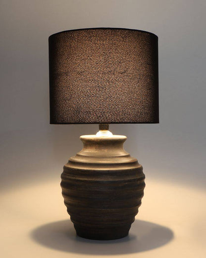 Sophisticated Wooden Table Lamp with Black Cotton Shade | Bulb Not Included | 9 x 17 inches