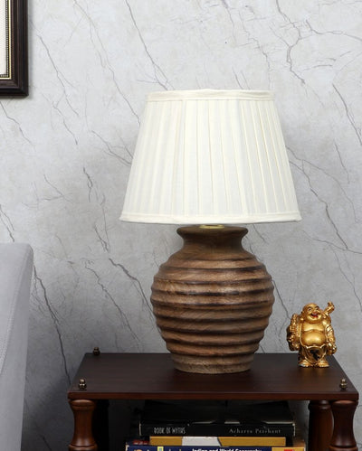 Charming Wooden Table Lamp with Off-white Satin Shade | Bulb Not Included | 10 x 15 inches