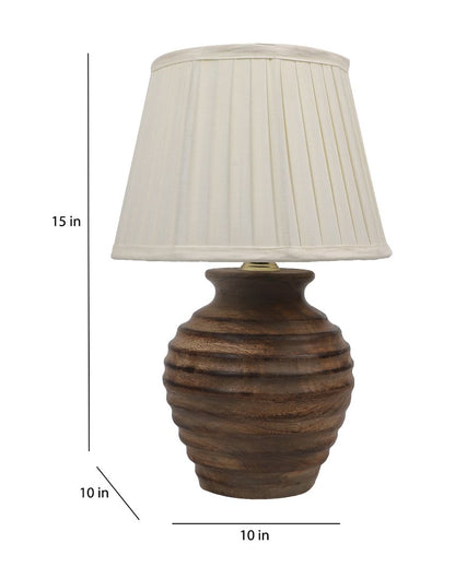 Charming Wooden Table Lamp with Off-white Satin Shade | Bulb Not Included | 10 x 15 inches