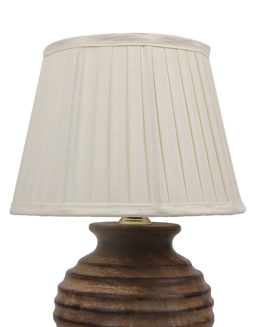 Charming Wooden Table Lamp with Off-white Satin Shade | Bulb Not Included | 10 x 15 inches