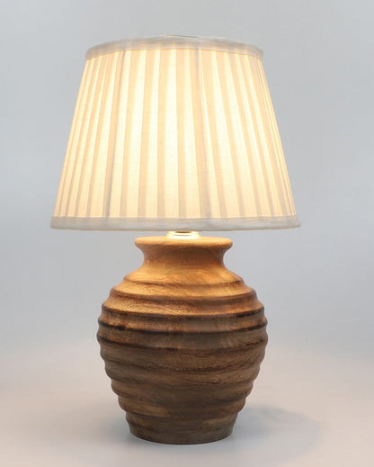 Charming Wooden Table Lamp with Off-white Satin Shade | Bulb Not Included | 10 x 15 inches