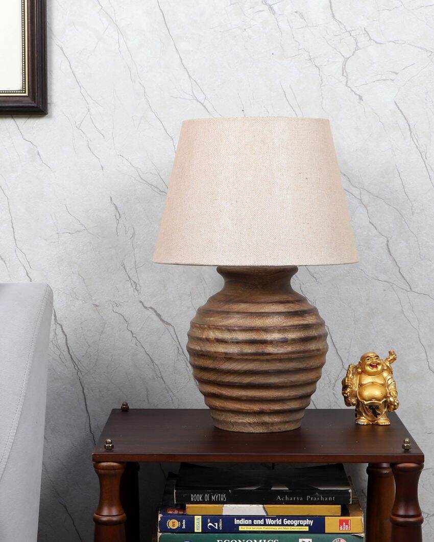 Modern Wooden Table Lamp with Off-white Jute Shade | Bulb Not Included | 10 x 15 inches