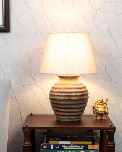 Modern Wooden Table Lamp with Off-white Jute Shade | Bulb Not Included | 10 x 15 inches