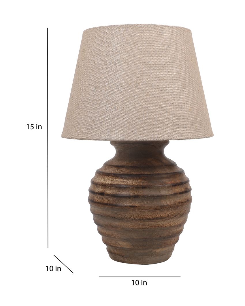 Modern Wooden Table Lamp with Off-white Jute Shade | Bulb Not Included | 10 x 15 inches