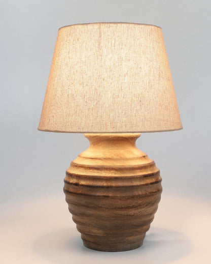 Modern Wooden Table Lamp with Off-white Jute Shade | Bulb Not Included | 10 x 15 inches