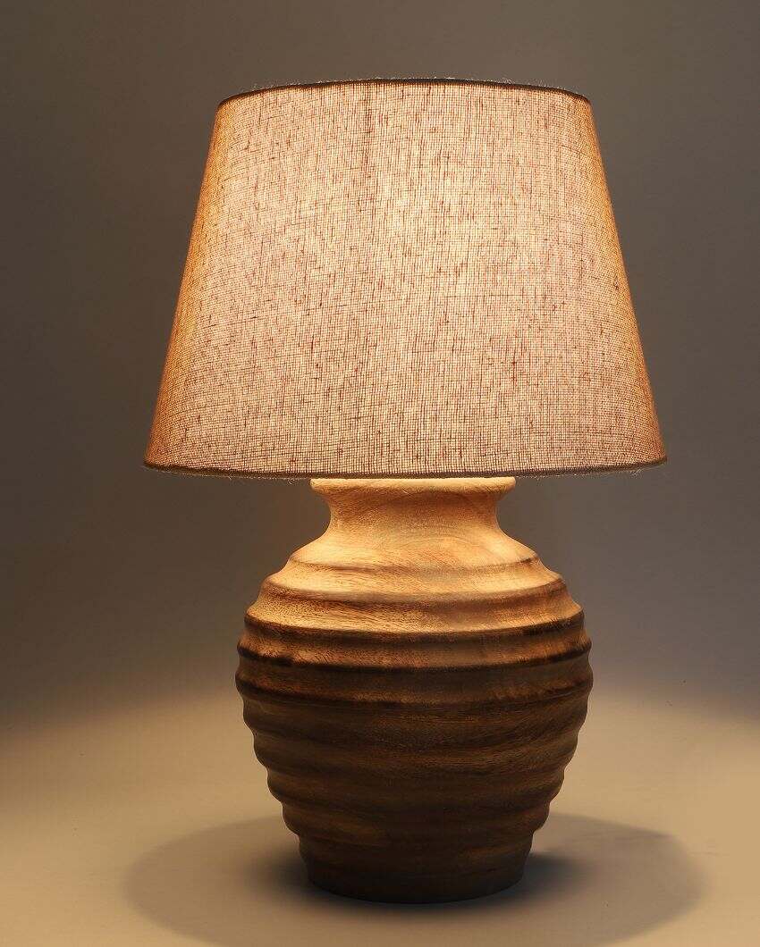 Modern Wooden Table Lamp with Off-white Jute Shade | Bulb Not Included | 10 x 15 inches