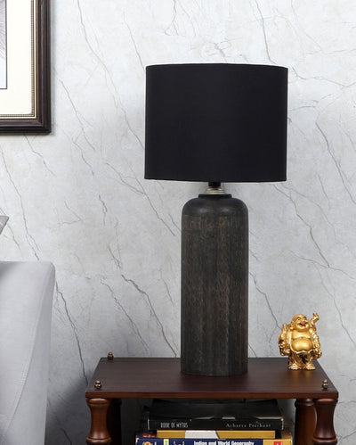 Modern Wooden Table Lamp with Black Cotton Shade | Bulb Not Included | 9 x 19 inches