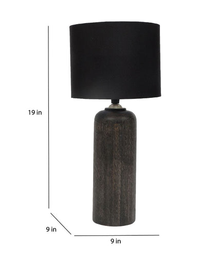 Modern Wooden Table Lamp with Black Cotton Shade | Bulb Not Included | 9 x 19 inches