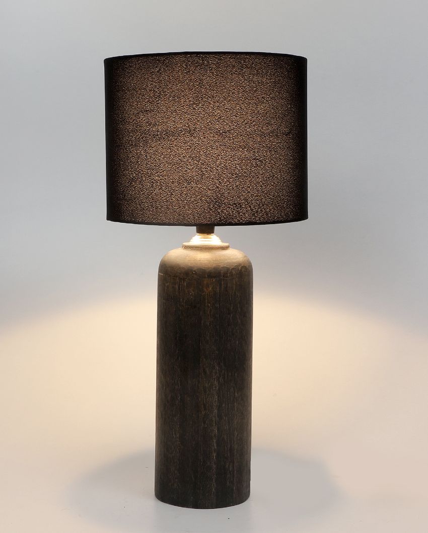 Modern Wooden Table Lamp with Black Cotton Shade | Bulb Not Included | 9 x 19 inches