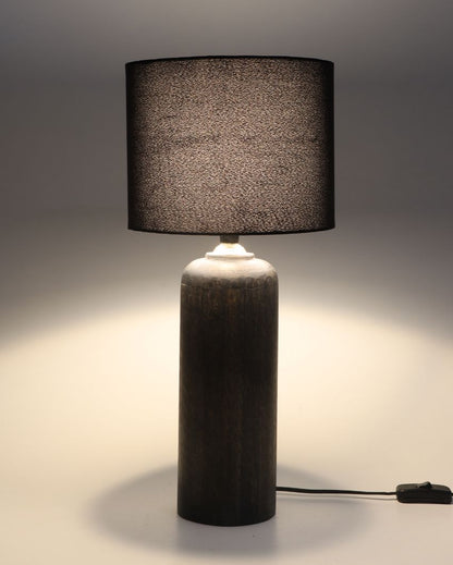 Modern Wooden Table Lamp with Black Cotton Shade | Bulb Not Included | 9 x 19 inches