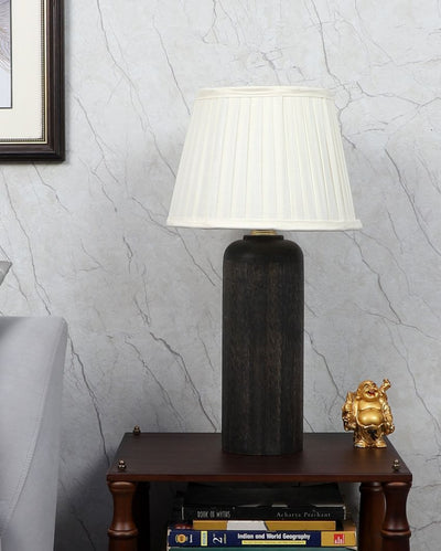 Chic Wooden Table Lamp with Off-white Satin Shade | Bulb Not Included | 10 x 19 inches