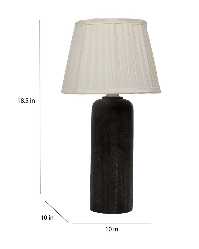 Chic Wooden Table Lamp with Off-white Satin Shade | Bulb Not Included | 10 x 19 inches