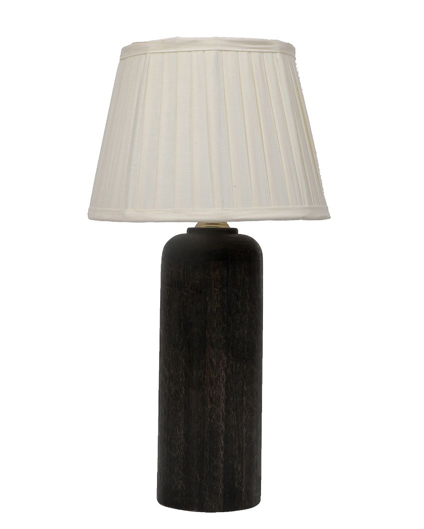 Chic Wooden Table Lamp with Off-white Satin Shade | Bulb Not Included | 10 x 19 inches