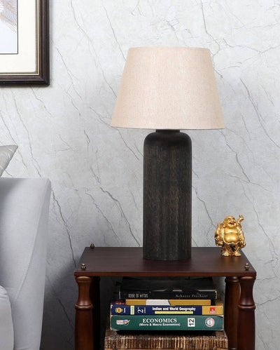 Classy Wooden Table Lamp with Off-white Jute Shade | Bulb Not Included | 10 x 19 inches