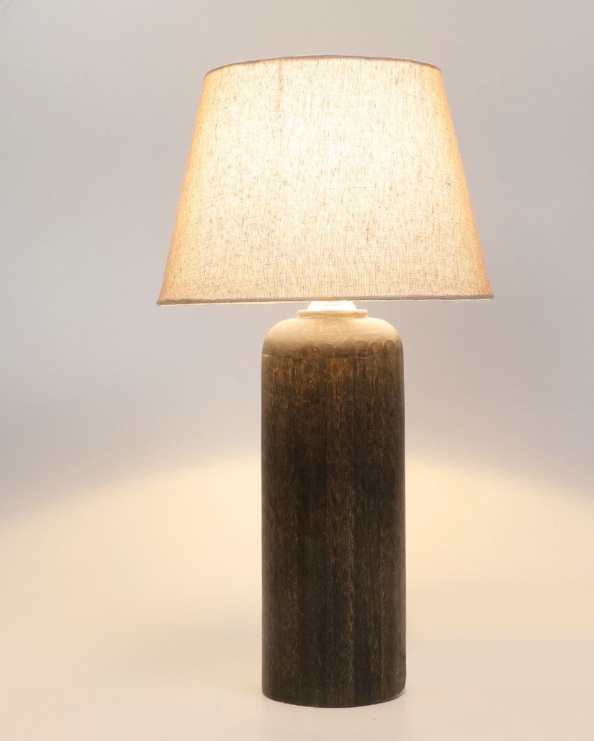 Classy Wooden Table Lamp with Off-white Jute Shade | Bulb Not Included | 10 x 19 inches