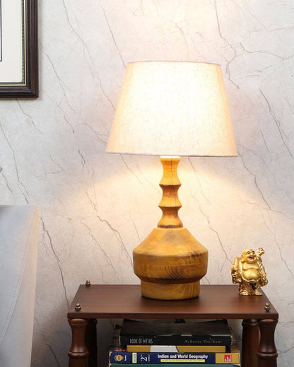 Fashionable Wooden Table Lamp with Off-white Jute Shade | Bulb Not Included | 10 x 18 inches