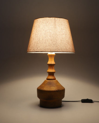 Fashionable Wooden Table Lamp with Off-white Jute Shade | Bulb Not Included | 10 x 18 inches