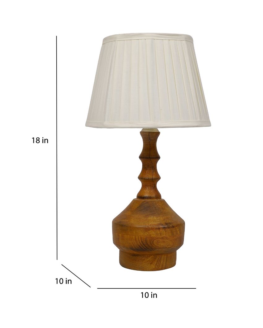 Contemporary Wooden Table Lamp with Off-white Satin Shade | Bulb Not Included | 10 x 18 inches