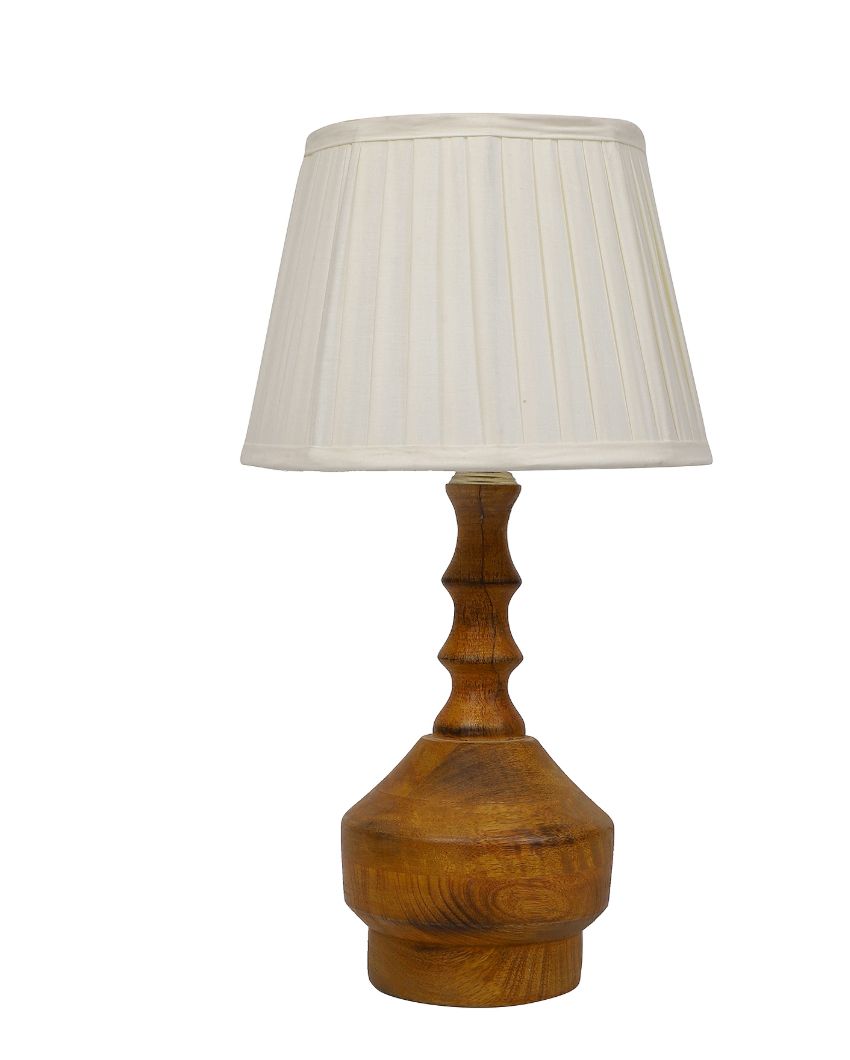 Contemporary Wooden Table Lamp with Off-white Satin Shade | Bulb Not Included | 10 x 18 inches