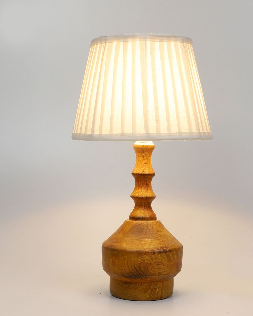 Contemporary Wooden Table Lamp with Off-white Satin Shade | Bulb Not Included | 10 x 18 inches