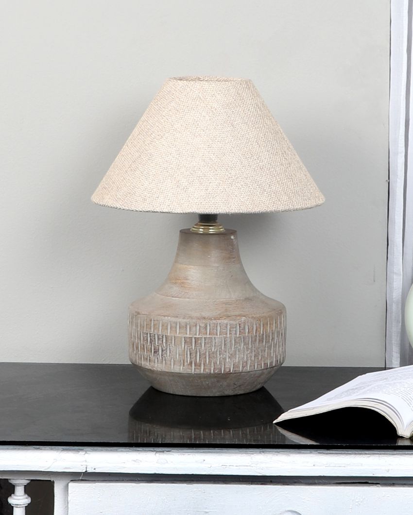 Masterfully Wooden Table Lamp with Off-white Jute Shade | Bulb Not Included | 10 x 14 inches