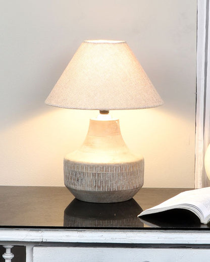 Masterfully Wooden Table Lamp with Off-white Jute Shade | Bulb Not Included | 10 x 14 inches