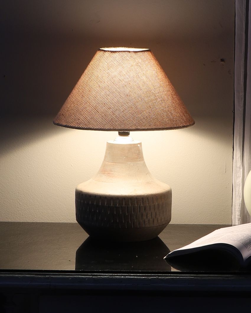 Masterfully Wooden Table Lamp with Off-white Jute Shade | Bulb Not Included | 10 x 14 inches