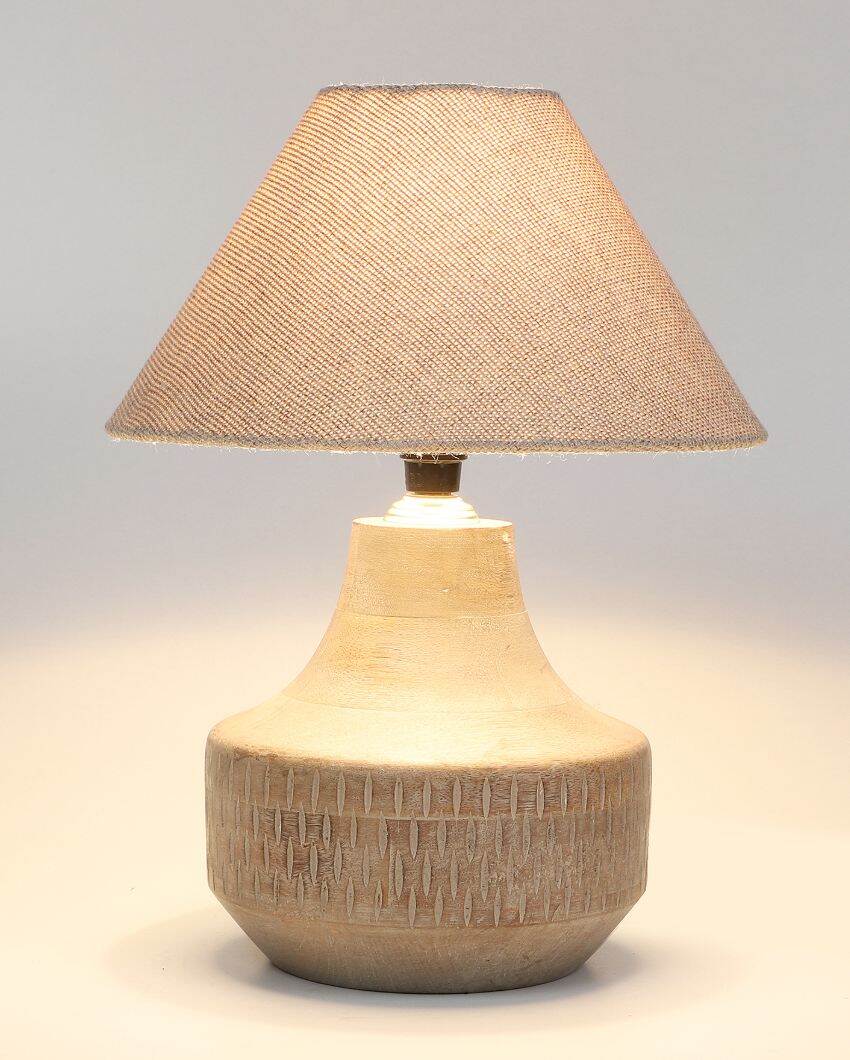 Masterfully Wooden Table Lamp with Off-white Jute Shade | Bulb Not Included | 10 x 14 inches