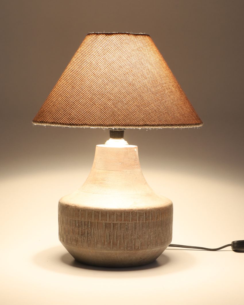 Masterfully Wooden Table Lamp with Off-white Jute Shade | Bulb Not Included | 10 x 14 inches