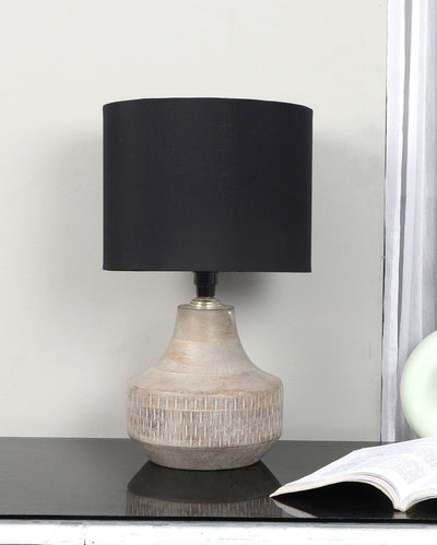 Exquisite Design Wooden Table Lamp with Black Cotton Shade | Bulb Not Included | 9 x 15 inches