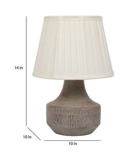 Artisanal Design Wooden Table Lamp with White Satin Shade | Bulb Not Included | 10 x 14 inches