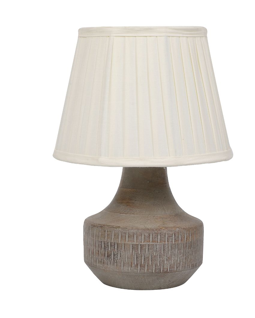 Artisanal Design Wooden Table Lamp with White Satin Shade | Bulb Not Included | 10 x 14 inches