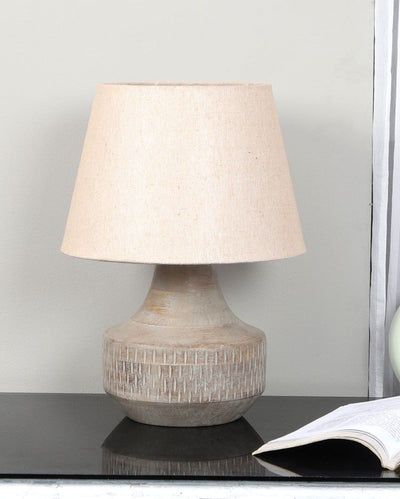 Retro Design Wooden Table Lamp with Off-white Jute Shade | Bulb Not Included | 10 x 14 inches