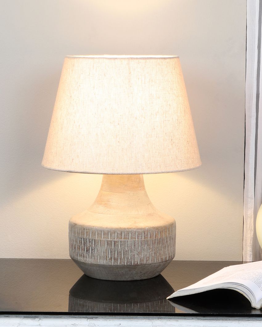 Retro Design Wooden Table Lamp with Off-white Jute Shade | Bulb Not Included | 10 x 14 inches