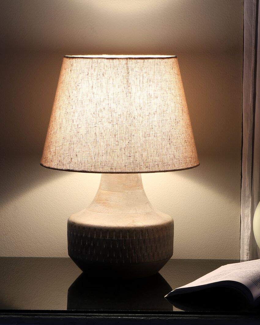 Retro Design Wooden Table Lamp with Off-white Jute Shade | Bulb Not Included | 10 x 14 inches