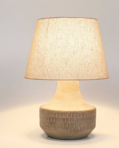 Retro Design Wooden Table Lamp with Off-white Jute Shade | Bulb Not Included | 10 x 14 inches