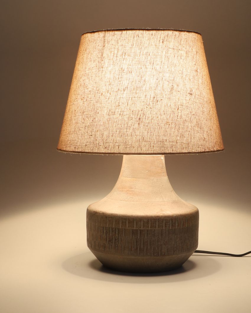 Retro Design Wooden Table Lamp with Off-white Jute Shade | Bulb Not Included | 10 x 14 inches