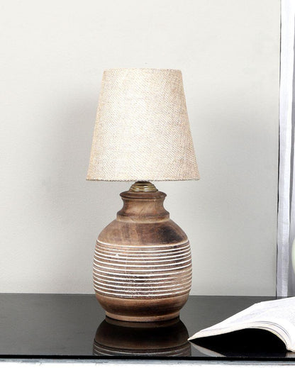 Antique Design Wooden Table Lamp with Off-white Jute Shade | Bulb Not Included | 6 x 13 inches